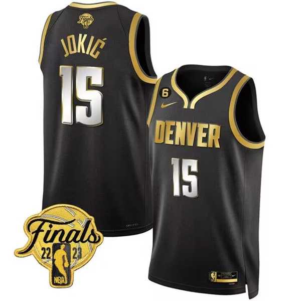 Men%27s Denver Nuggets #15 Nikola Jokic Black 2023 Finals Collection With NO.6 Patch Stitched Basketball Jersey Dzhi